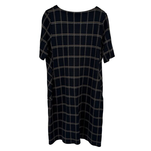 J. Jill Black Tan Plaid Ponte Dress Short Sleeve size Large Womens - Picture 9 of 13